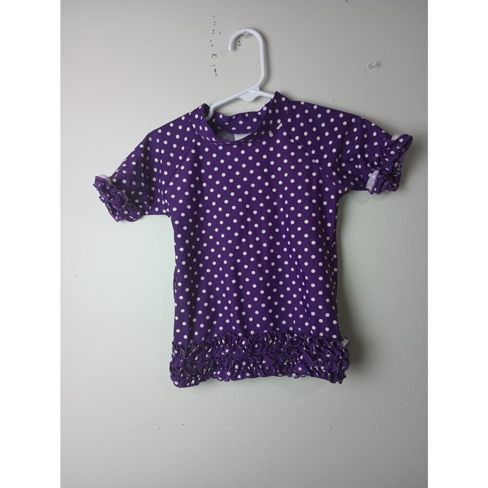 Ruffle Butts Toddler Girls Purple Poka dot Rash Guard Top Size 4T Swim Vacation